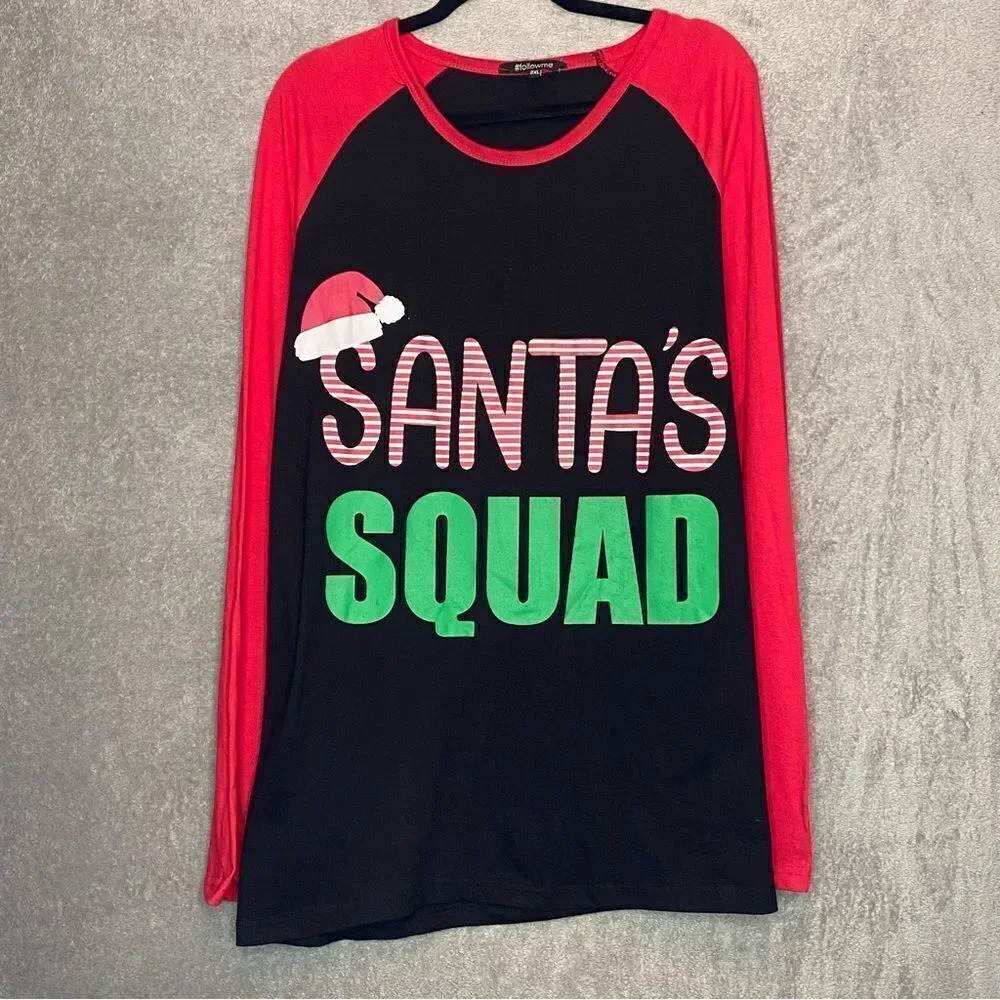 Follow Me Womens Top 2X Santa Squad Graphic Round Neck Long Sleeve Knit‎ P11